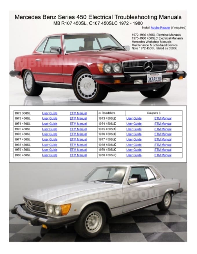 Mercedes Benz R107 450sl Service Repair Manual Pdf