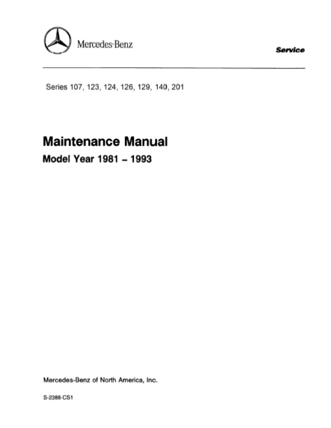Mercedes R 129 Owner/Service Manual Directory